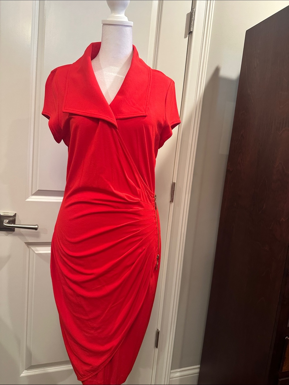 Cache Red Draped Wrap Midi Dress